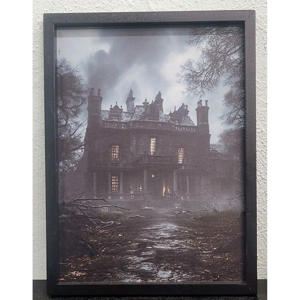 Gothic Haunted House Mansion Framed Wall Art Dark Academia Halloween Decor